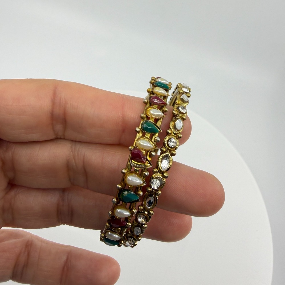 Multi-Color Stone Bangle Set Boho Chic Stacking Bracelets Statement Jewelry